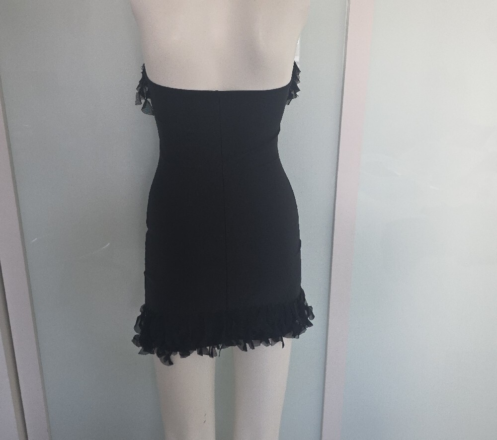 Black Off-Shoulder Ruffle Mini Dress - Picture 2 of 4